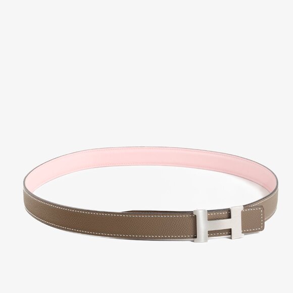 Hermes Pink and Etoupe Reversible H Belt - Picture 2 of 9